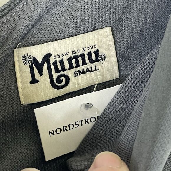 Show Me Your Mumu Grey Zurich Knot Cap Sleeve Maxi Gown Dress Women's Small NEW - Picture 7 of 8